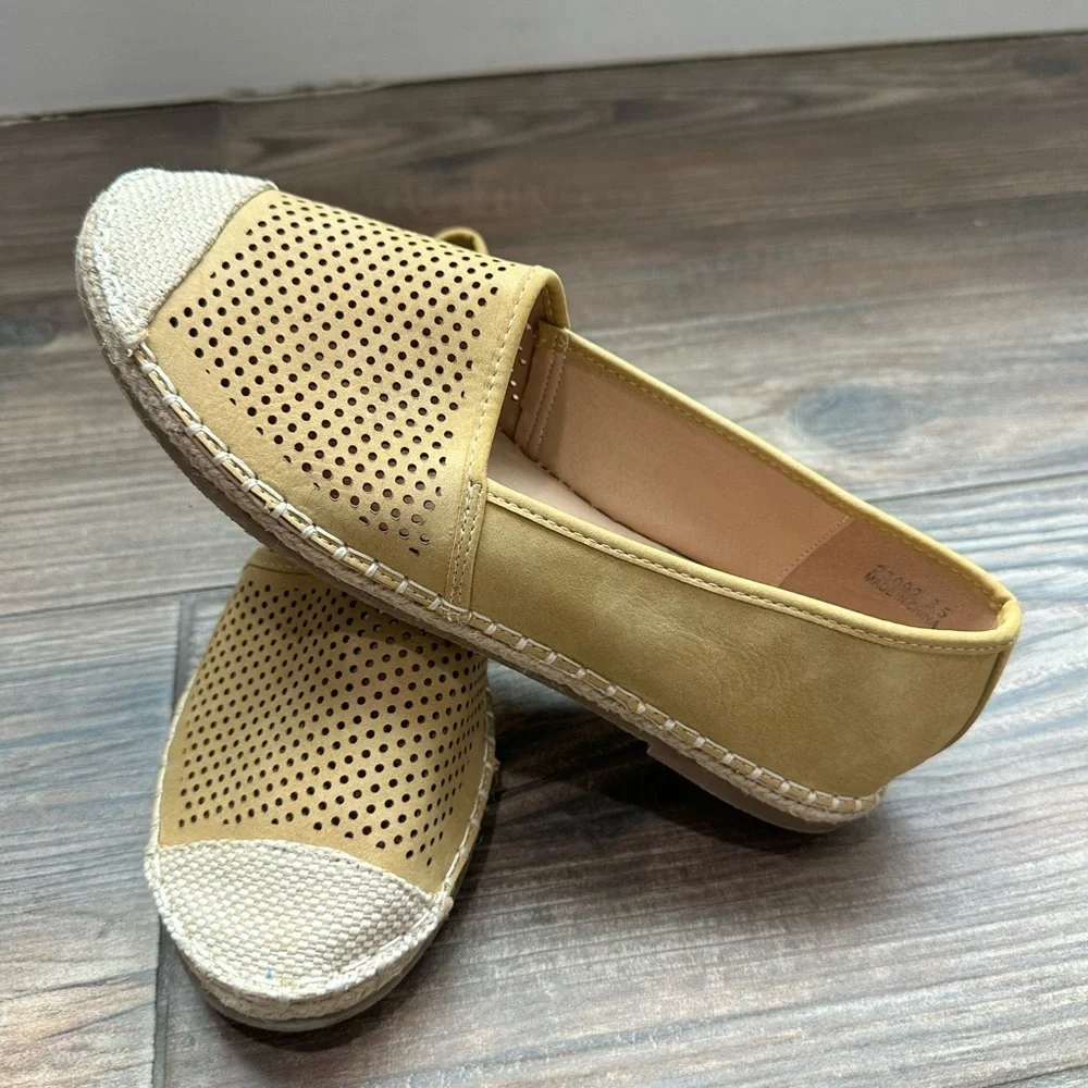 Journee Collection Women Yellow-Tan Perforated Espadrille Slip-Ons